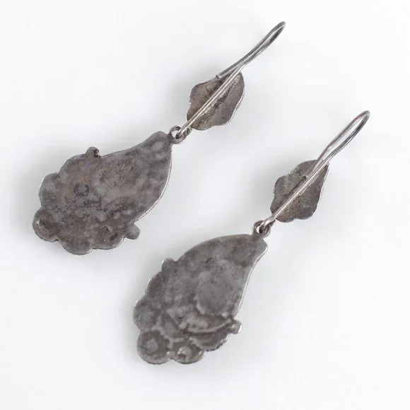 Vintage Sterling Silver Earrings Green Gemstones - Picture 4 of 6